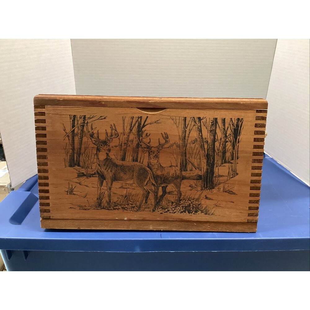 vtg American wildlife wooden ammo box by Evan’s sports storage 16”x10”x8”